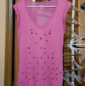 Womens pink sleeveless top with gold accents